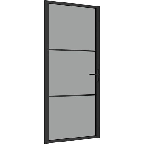 vidaXL Puerta interior vidrio ESG y aluminio negro 93x201,5 cm (1/2)