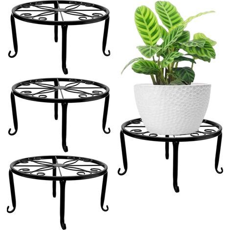 4 Pièces Supports pour Plantes en Métal, 23CM Support pour Pot de Fleurs Robuste Support pour Conteneur de Plantes Étagère Ronde en Fer Antirouille pour Maison Extérieur Patio Jardin Décor (1/5)