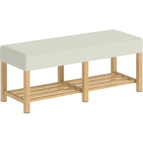 Banc à Chaussures Ingomar Rangement Confortable Design Scandinave Beige & Bois Naturel