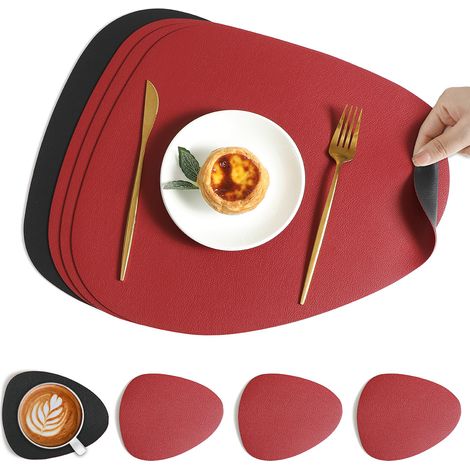Set de sets de table en cuir synthétique double face grain lychee, anti-tache et thermorésistant, pour restaurant et maison,4234cm (1/5)