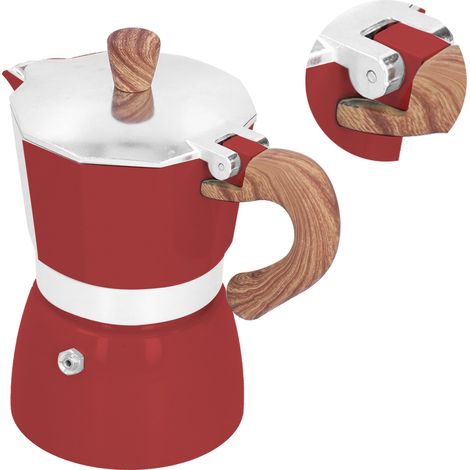 Cafetière Moka Octogonale en Aluminium 150ml, Cafetière Italienne Pratique pour Maison Bureau Cuisine, Rouge (1/5)
