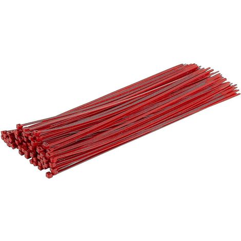 Lange, robuste silberne Kabelbinder, 370 mm x 4,8 mm, 100er-Packung, aus hochwertigem Nylon, Reißverschluss 370 mm x 7,6 mm, rot