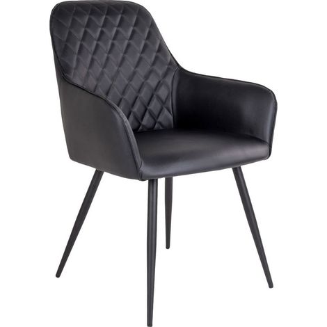 Set 2 sedie da pranzo Harbo con braccioli in ecopelle nera e gambe in metallo nero