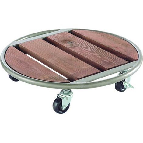 Nortene – Support à roulettes en bois FSC sur structure métal – Roule-pot rond 35 cm – 4 roulettes dont 2 avec frein – Charge max 120 kg