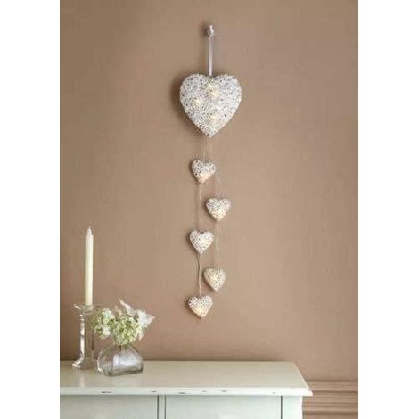Rustikaler Shabby Chic 6x Tenture Coeurs en Osier Guirlande LED l