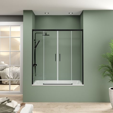 BATHME NIXON Mampara Frontal Bañera 2Fijos+2Correderas Negro - Medida: 149-154 cms - ref: YA22155100