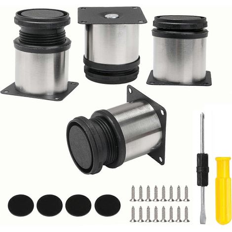 Verstellbare Schrankfüße N10370, Möbel-Schrankfüße aus Metall, verstellbare Küchenfüße aus Edelstahl, rund, schwarz und silber, 50 x 60 mm, 4er-Pack (1/5)