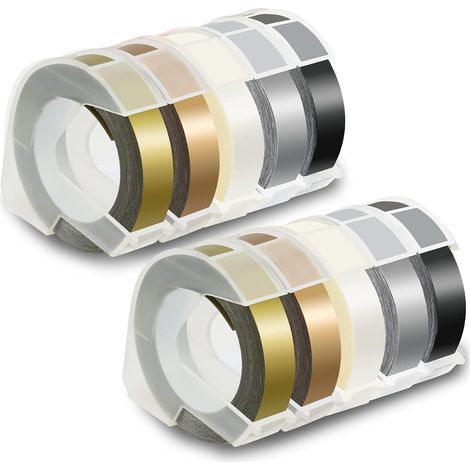Ruban De Gaufrage 3D - 9 mm x 3 m - Compatible Etiqueteuses Xpress Pro 12966 Office Mate II 154000 - Lot De 10 (1/5)