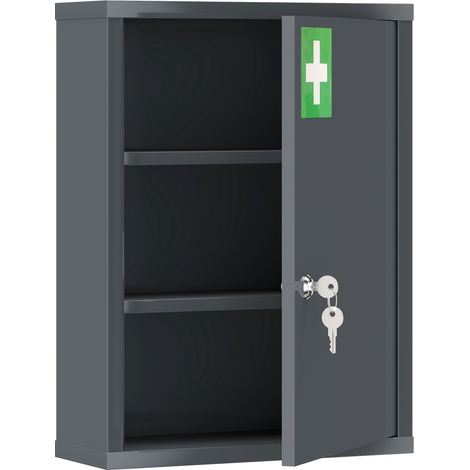 Botiquín de pared con cerradura, 3 niveles, acero, 40x15x53,5 cm