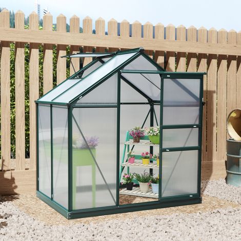 Serre de Jardin en Polycarbonate 2,5m² – Résistant UV30+, Fondation Renforcée, Gouttière, Vert Foncé