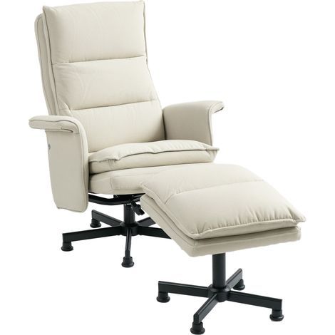 Fauteuil massant électrique relaxant avec repose-pieds et télécommande tissu imitation lin 78 x 93 x 99 cm beige (1/5)