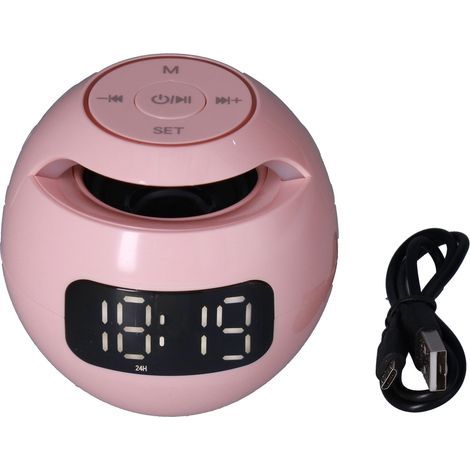Réveil Bluetooth 5.0 Multifonction Enceinte Sphérique Portable avec Horloge pour Chambre Bureau Rose Rechargeable (1/5)