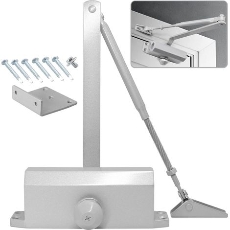 Ferme porte Automatique avec Dispositif D'arrêt, Groom Fermeture Porte à Ressort Réglable, Tampon Fermé usage Commercial et Résidentiel Porte de 60-85kg Installation Vidéo EN1634-1, Argent (1/5)