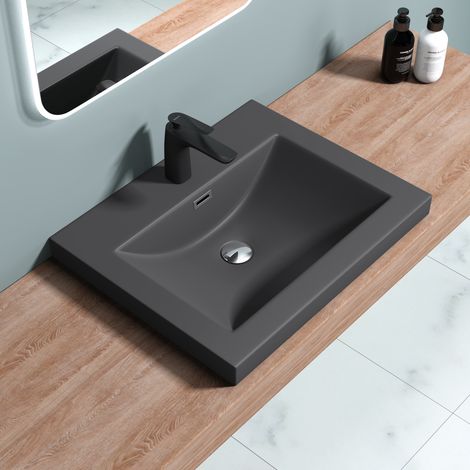 doporro® Lavabo encastrado diseño Colossum01 de 60x48x13 cm lavabo antracita mate para tocador o mueble fabricado en mármol fundido (1/5)