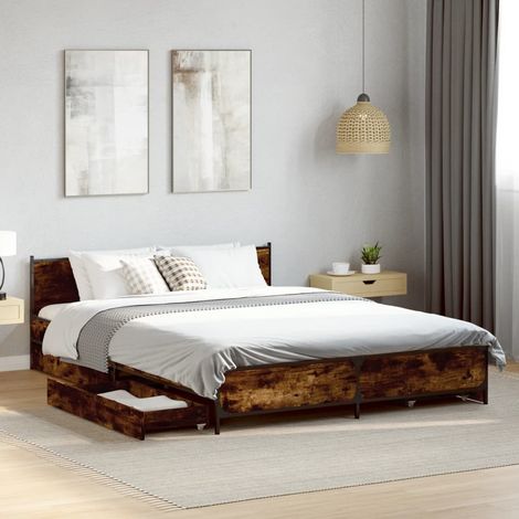 Bed Frame with Drawers without Mattress Smoked Oak 135x190 cm Double vidaXL