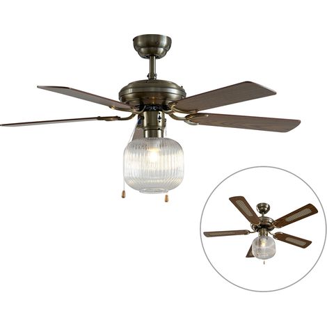 Deckenventilator Messing mit Holz 107,5 cm mit Zugschalter - Mistral Karel
