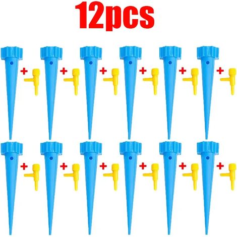 (Bleu - Lot de 12) Système d'irrigation goutte à goutte automatique réglable pour bouteilles d'eau, plantes d'intérieur et serres. (1/4)