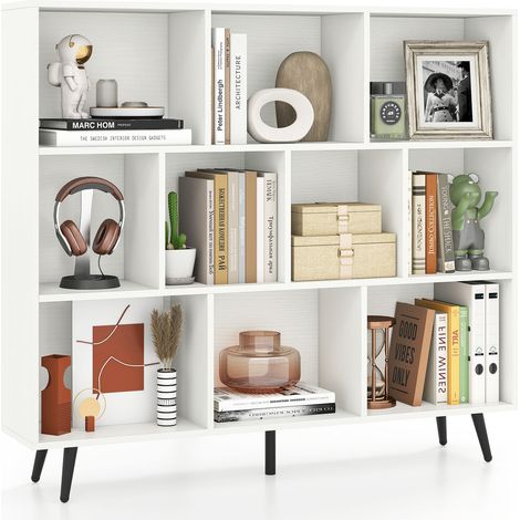 COSTWAY 10-Cube Bookcase Mid Century Modern Storage Organizer-White (1/5)