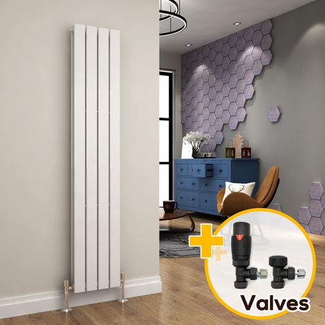 ELEGANT White Vertical Radiator 1600 x 300 mm Double Flat Panel Designer Bathroom Radiators + Anthracite Thermostatic Radiator Valves (1/5)