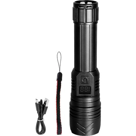 Lampe torche LED rechargeable puissante, zoomable, lampe de secours étanche, portée d'éclairage 500 mètres. (1/5)