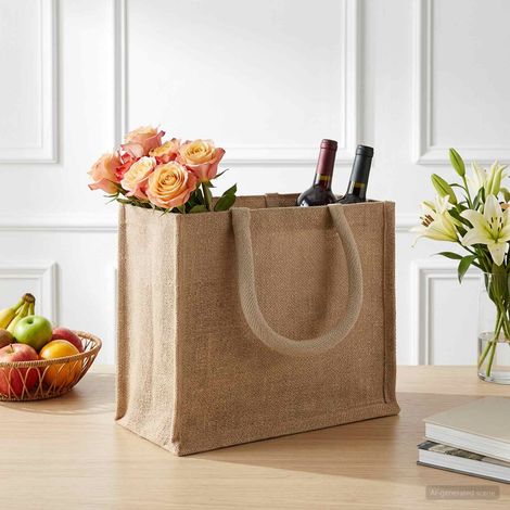 vidaXL Borse in juta 5 Naturale 26 x 22 x 14 cm 100% Juta Tossa (1/5)