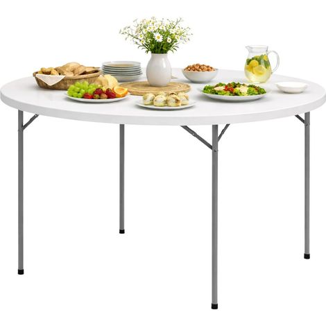 Table ronde pliante blanche Ø122cm Table d'appoint Interieur Exterieur Jardin Camping Réceptions KZ GARDEN