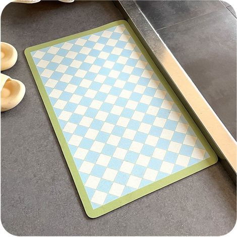 LAN terre de diatomées à motif diamant bleu 4060cm Tapis antidérapant à damier pour toilettes et salle de bain, tapis absorbant pour porte de salle de bain, tapis de douche en terre de diatomées (1/5)