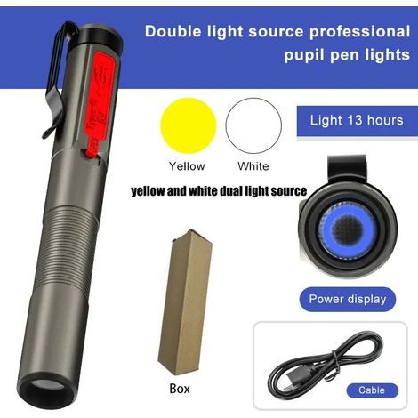 Lampe stylo médicale portable rechargeable, lampe torche LED à double source lumineuse, mini lampe stylo de poche pour examen buccal médical (1/5)