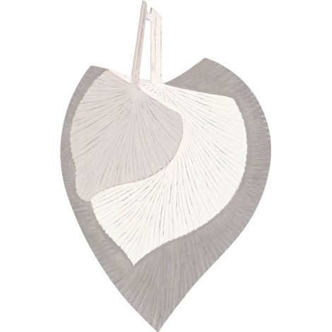 Statue murale design feuille en bois gris et blanc - Gris clair et blanc (1/3)