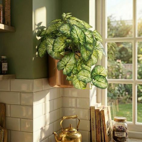 Artificial 25cm Trailing Variegated Caladium Vine Plant Dark Green (1/3)