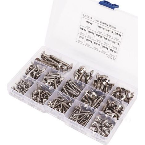 Vis à tête bombée cruciformes autotaraudeuses Vis à tête bombée croisée autotaraudeuses 255 pièces, vis à bricolage pointe (1/4)