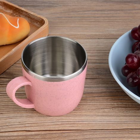 Gobelet isotherme en paille de blé inoxydable pour eau, café, jus, lait (rose) (1/5)
