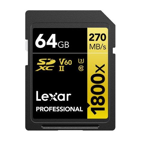 Lexar 64gb Professional 1800x Sdxc Uhs-ii Cards, Up To 280mb/s Read 210mb/s Write C10 V60 U3 (1/2)