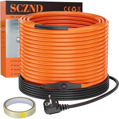 Cable Chauffant Antigel avec Thermostat Cordon Chauffant Antigel 25W/m Autorégulant Cordon Chauffant Antigel IPX7 Câble Chauffant pour Conduites d'Eau Plantes Gouttières (1/4)