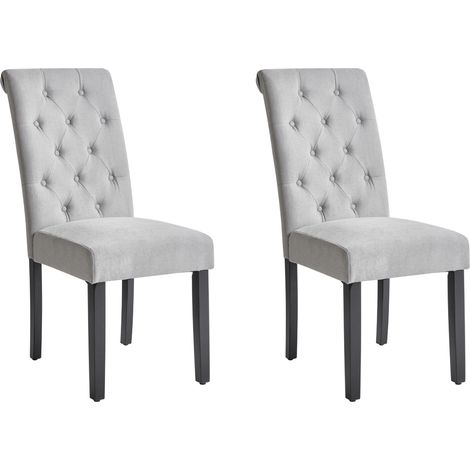 Conjunto de 2 sillas de comedor tapizadas en tela gris glam diseño moderno patas de madera negras Velva