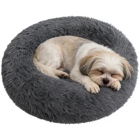 Paniers pour animaux - Paniers pour chiens et chats - Paniers ronds - Tapis de couchage - Paniers en peluche - 50 x 50 x 20 cm - Gris foncé - Peluche/coton PP gris foncé (1/5)