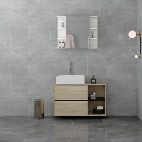 ML-Design Badmöbel-Set 2-teilig, Badezimmermöbel Set Badezimmerset, Waschbeckenunterschrank hängend Braun-Schwarz Waschtischunterschrank, Spiegelschrank Weiß Hängeschrank Badezimmerschrank Badschrank (1/5)