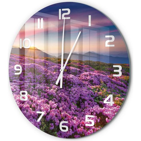 Horloge Murale Ronde Intemporelle Verre Trempé Silencieuse Design Élégant Fleurs dans les montagnes fi 60 cm (1/5)