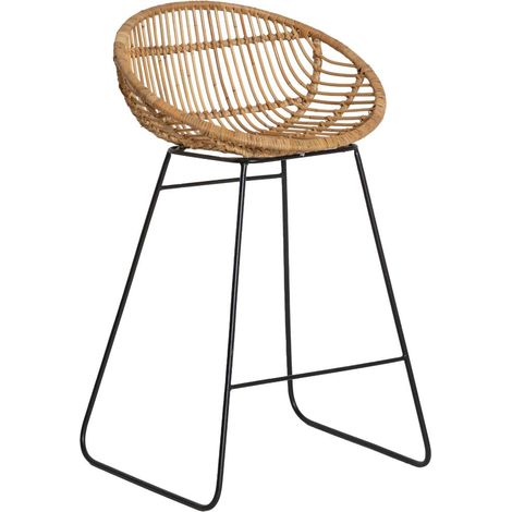 Made In Meubles – Tabouret de bar rond en rotin et métal – Hauteur d'assise 91 cm – Esthétique bohème chic – Dimensions 92 x 55 x 47 cm (1/5)