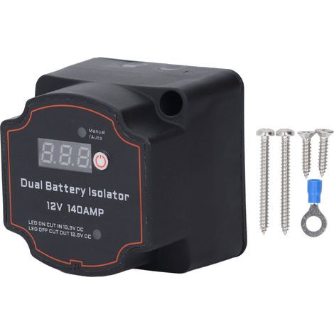 Doppelbatterie-Trennschalter, DC 12 V 140 A, automatische/manuelle Steuerung, wasserdicht (IP68), spannungsgesteuertes Relais mit Digitalvoltmeter (1/5)