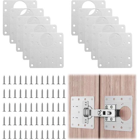 10 Pièces Plaque de Réparation de Charnière, Charnière Porte Placard avec 60 Vis, Plaque Reparation Kit avec Trou de Réparation Charnière Meuble pour Meubles Bois Portes Cuisine Étagères Placards (1/5)