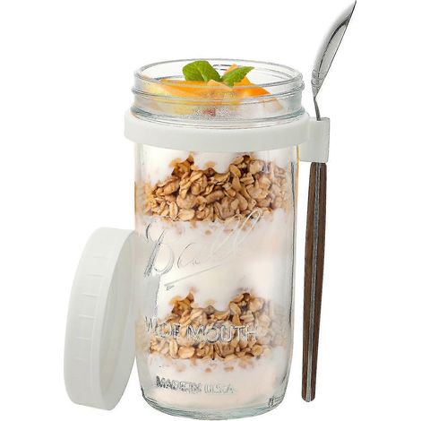 Bocaux à flocons d'avoine à préparer la veille, avec couvercle et cuillère, bocaux Mason en verre de 335 ml ou 590 ml pour boisson aux céréales (1/5)