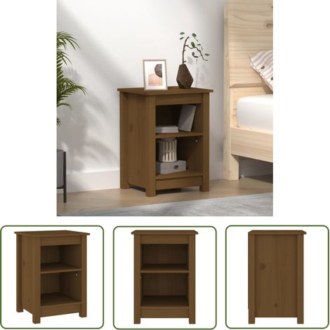 Table de chevet - Bout de Canapé Armoire De Rangement Marron miel 40x35x55 cm Bois de pin massif BV246302 - BonneVie (1/5)