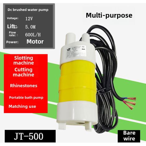 Pompe submersible 12 V CC, hauteur de refoulement 5,1 m, micro-pompe, pompe d'équipement, pompe droite JT500 (pompe à eau jaune 12 V, fil noir) (1/5)