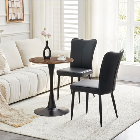 Conjunto mesa redonda 60 cm y 2 sillas negras de PU, mesa MDF HAVRYA (1/5)