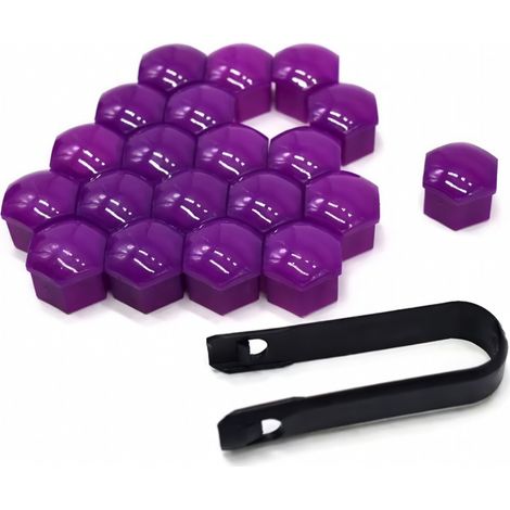 Capuchons d'écrous de roue violets 19 mm, 20 pièces + clip (1/5)