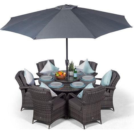 Arizona Round 6 Seater Rattan Patio Dining Set - Grey (1/5)