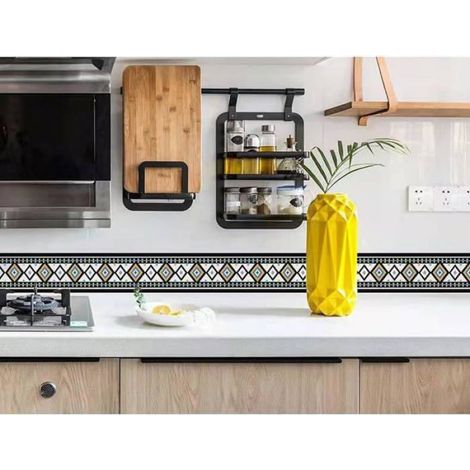 1 Frise autocollante PVC, bordure décorative murale, motif rayé, imperméable, pour cuisine salle de bain salon (1/2)