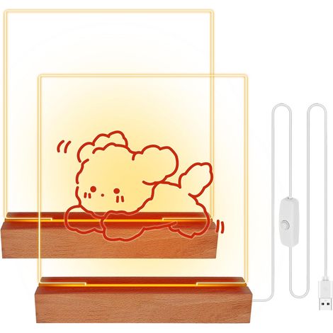 Lot de 2 bases d'affichage LED avec 2 plaques acryliques, socle de lampe éclairé, socle LED en bois, socle lumineux en bois, socle lumineux LED, base lumineuse décorative, base pour plaque acrylique (1/5)
