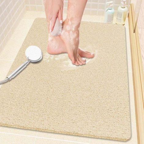 Rutschfeste Duschmatte, 61 x 40,6 cm, weich mit Abfluss, PVC-Luffa-Badematte (phthalatfrei) für Badewanne und Badezimmer, schnelltrocknend, khaki (1/4)